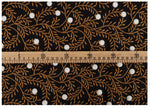 tissu brodé motifs floraux noir marron doré blanc respectueux environnement traditionnel 125cm large
