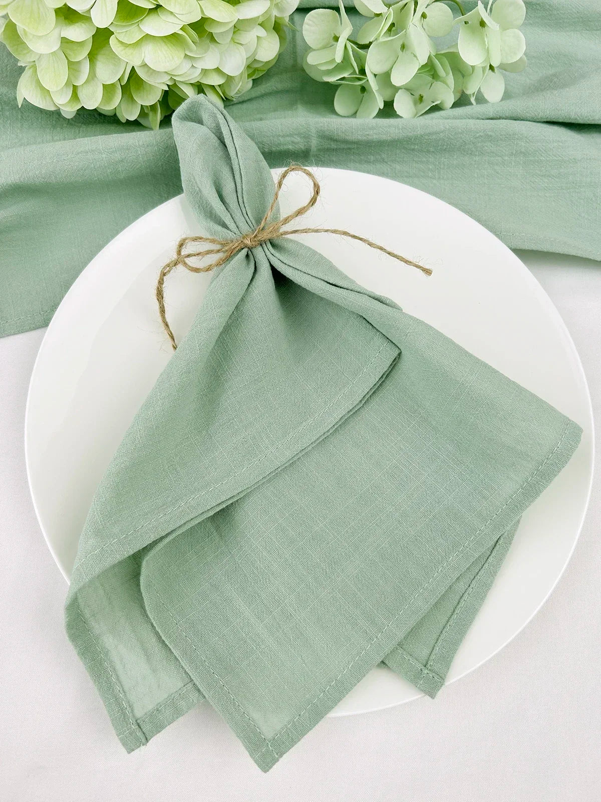 serviettes réutilisables coton vert clair blanc bleu clair vert foncé texture lin naturelle classique