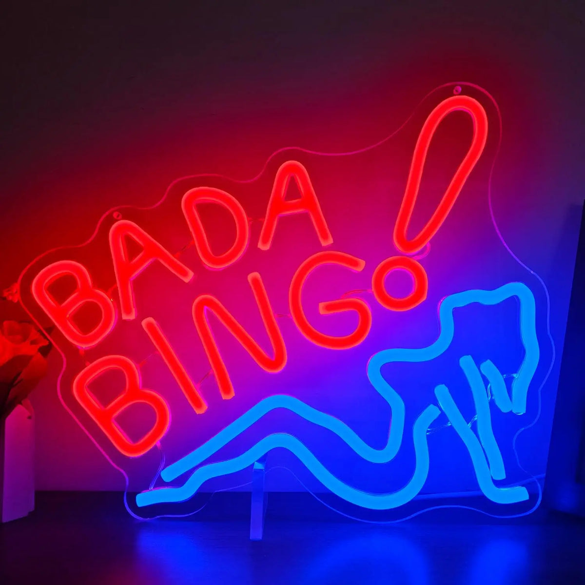 néon lumineux moderne texte bada bing rouge bleu adhésif graphique silicone souple haute qualité