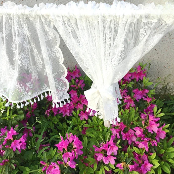 rideaux valance dentelle florale blanc franges romantique chambre inclusion franges incluses