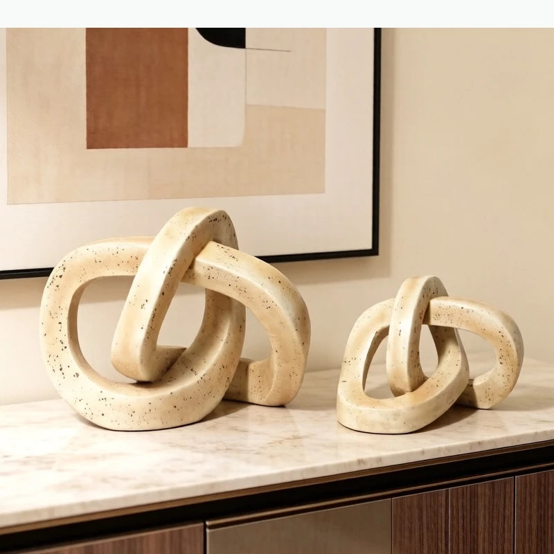 sculpture décorative nœud tressé moderne minimaliste beige texturé opacité totale cặp trang trí bàn