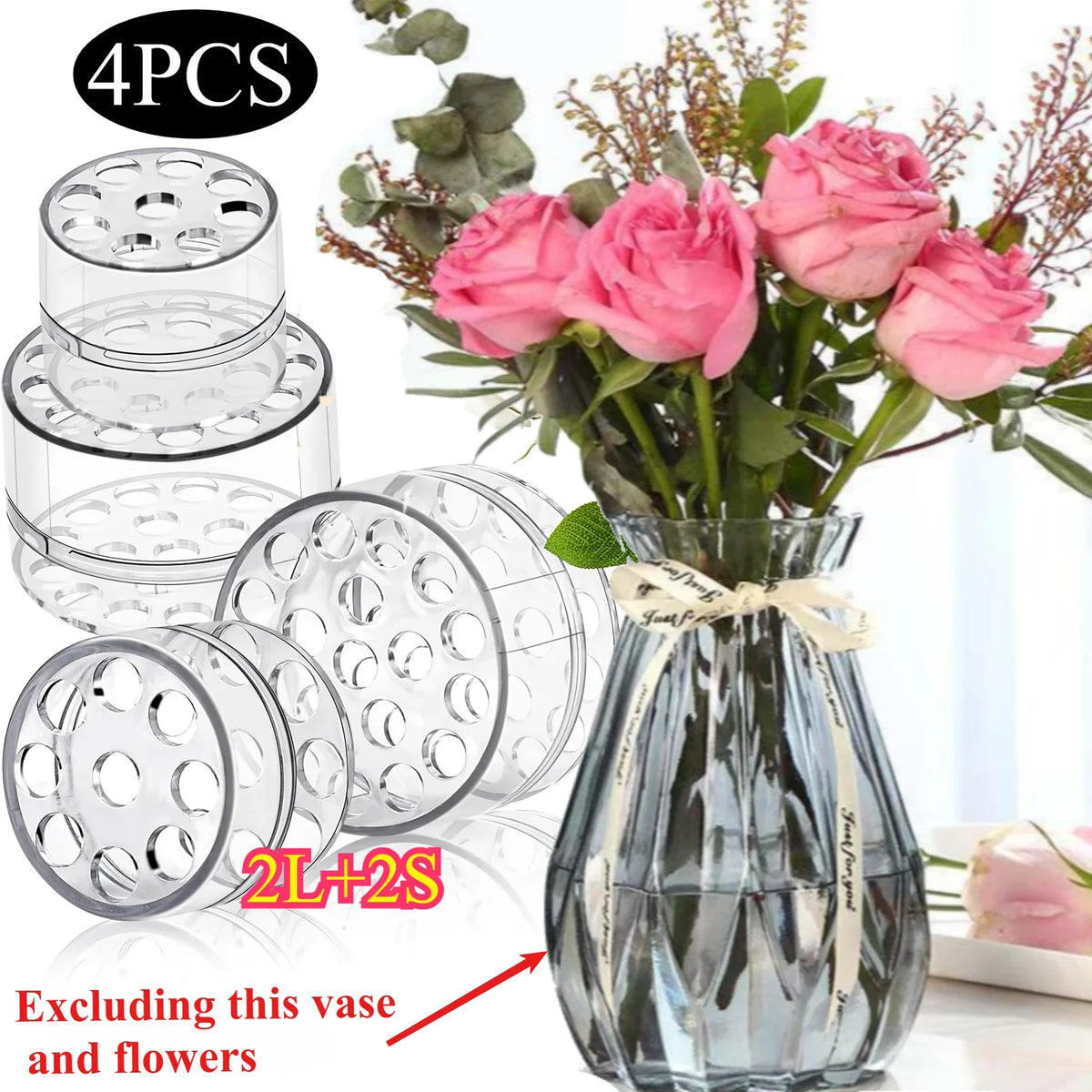 support fleurs transparent moderne perforé adhésif diy 2pcs 4pcs vase