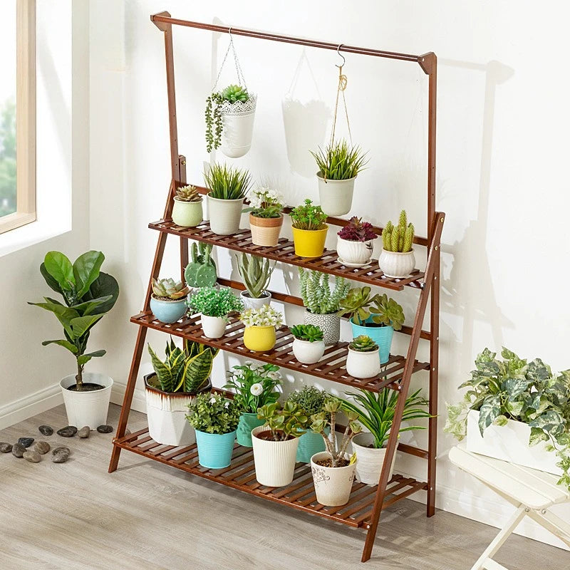étagère plantes moderne bois naturel pots multicolores fixations grille tailles