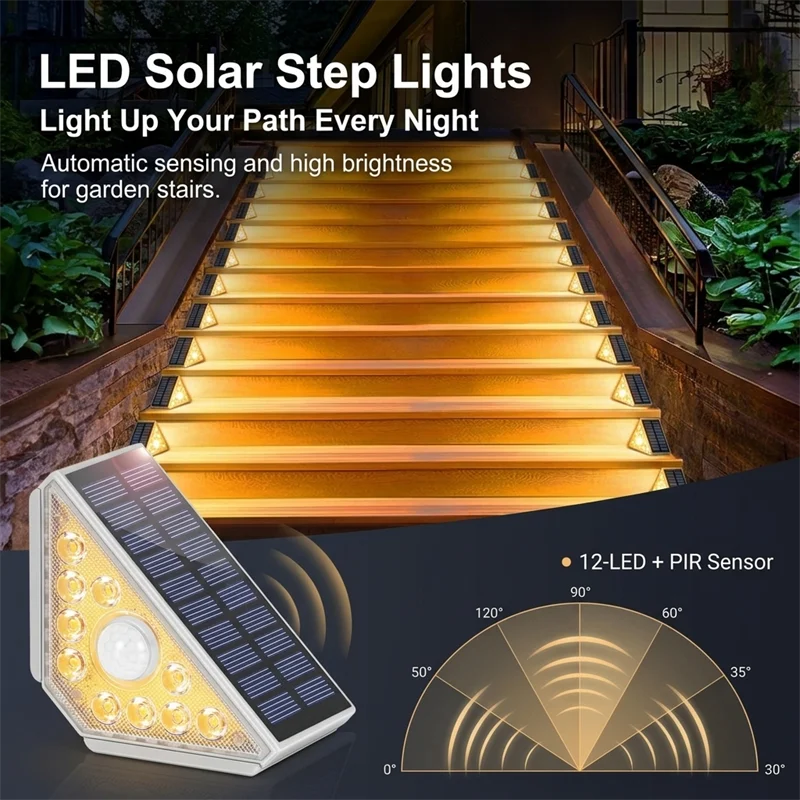 éclairage étapes solaires led blanc bleu panneau solaire moderne adhésif vis 13leds dorées diffuseur