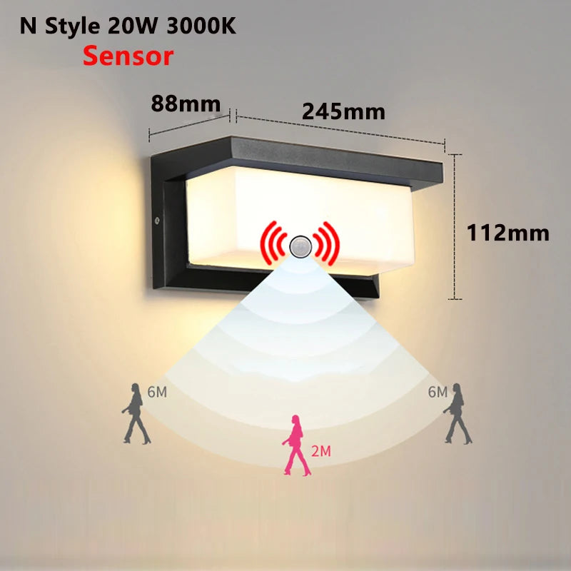 lumière murale led moderne noir ip65 sensor motion autoinstallation extérieure hydrofuge 3000k