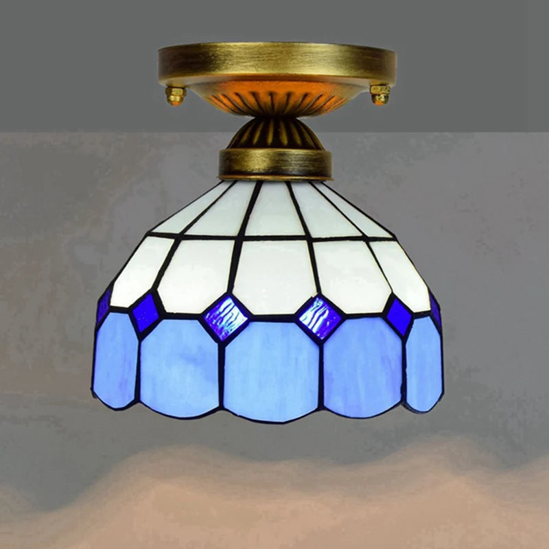 Lampe art déco mosaïque motifs floraux or marron bleu verte vintage chambre salon entree