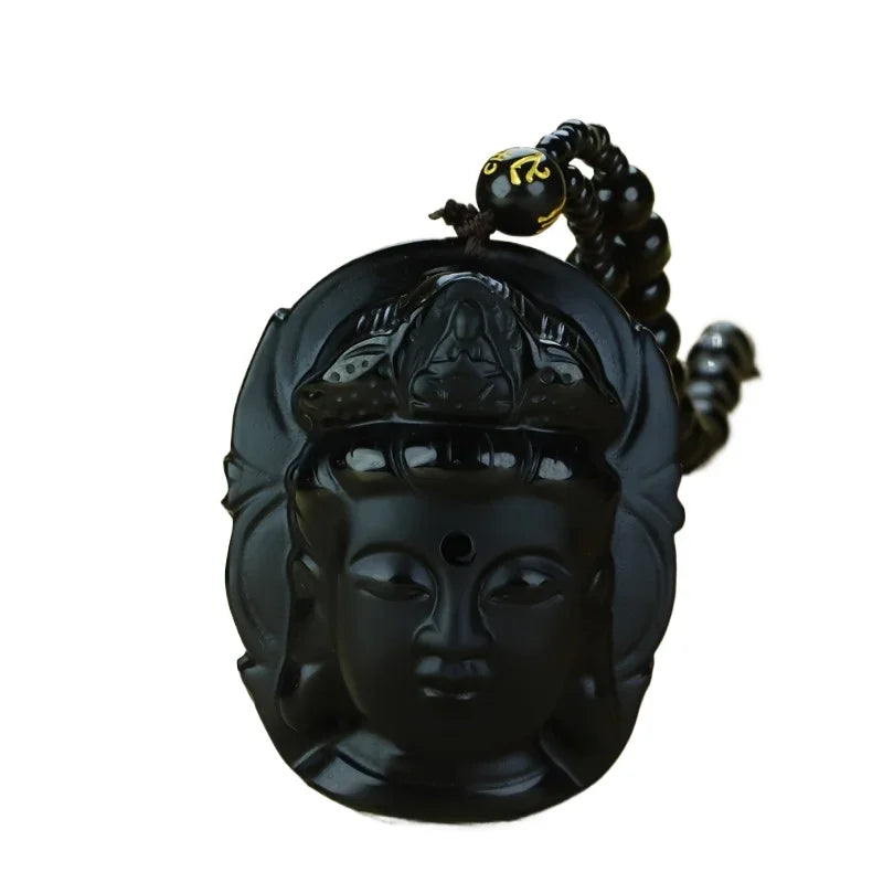 collier pendentif sculpté bouddha obsidienne noir artisanal cordon ajustable spiritualité
