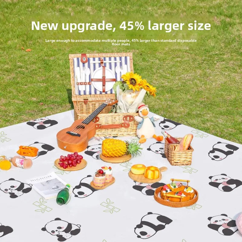 tapis pique nique jetable imperméable blanc noir vert panda bambou moderne cartoon 160 220cm