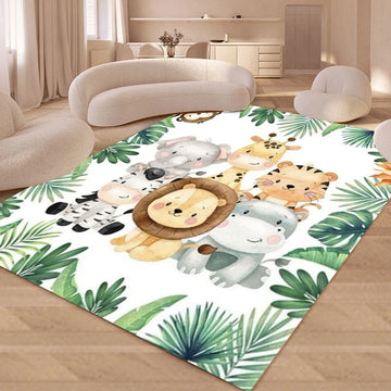 tapis enfant salon animaux jungle safari léopard zèbre girafe motif floral décor chambre moderne