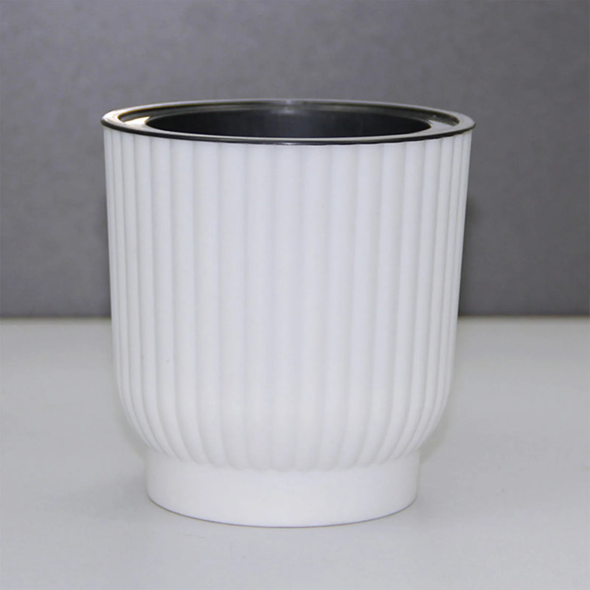 pot fleur hydroponique auto arrosage moderne blanc rayures verticales plante verte intérieur