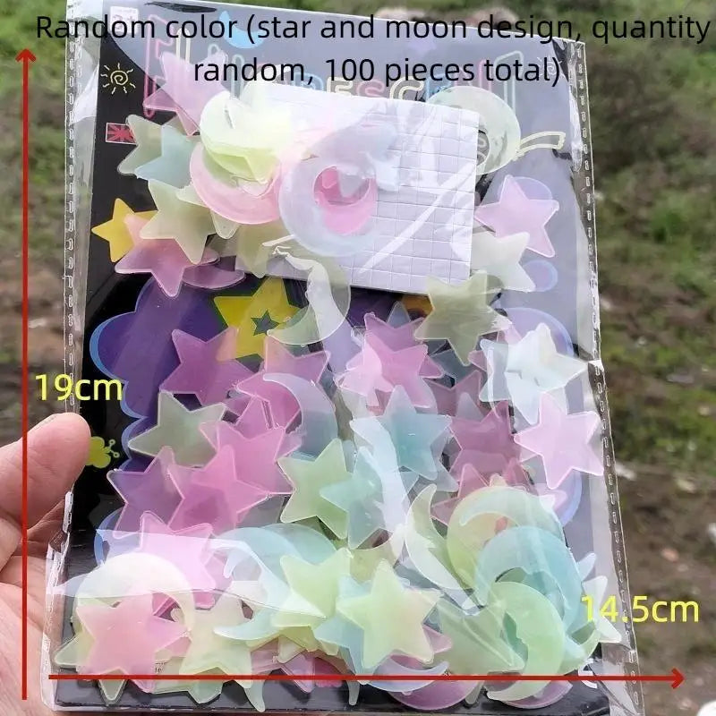 stickers muraux lumineux étoiles lune vert bleu rose jaune modernes réutilisables chambre fenêtre fête