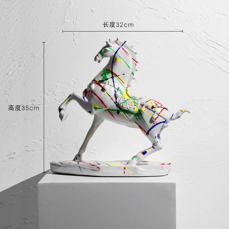 statue moderne cheval résine bleu orange marbrée opaque décoration intérieur salon bleu orange modernes