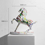 statue moderne cheval résine bleu orange marbrée opaque décoration intérieur salon bleu orange modernes
