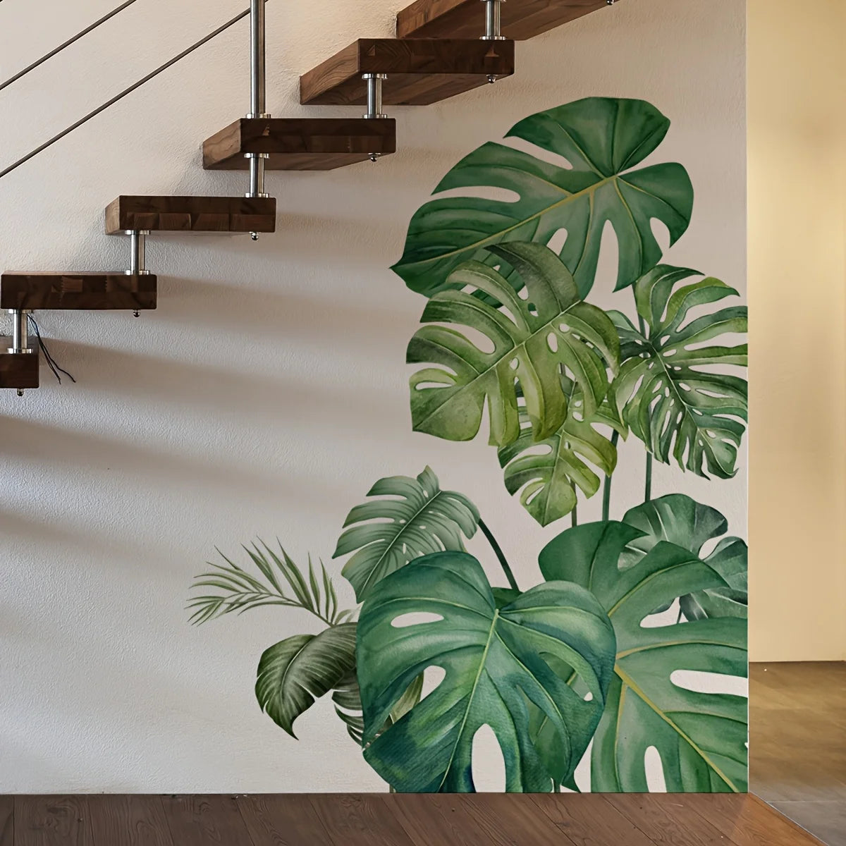 sticker mural moderne feuilles tropicales monstera brillantes facile appliquer pièces végétal adhésif maison