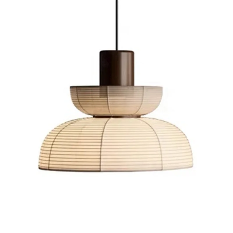 Suspension lumineuse moderne tissu rayures horizontales blanc beige noir
