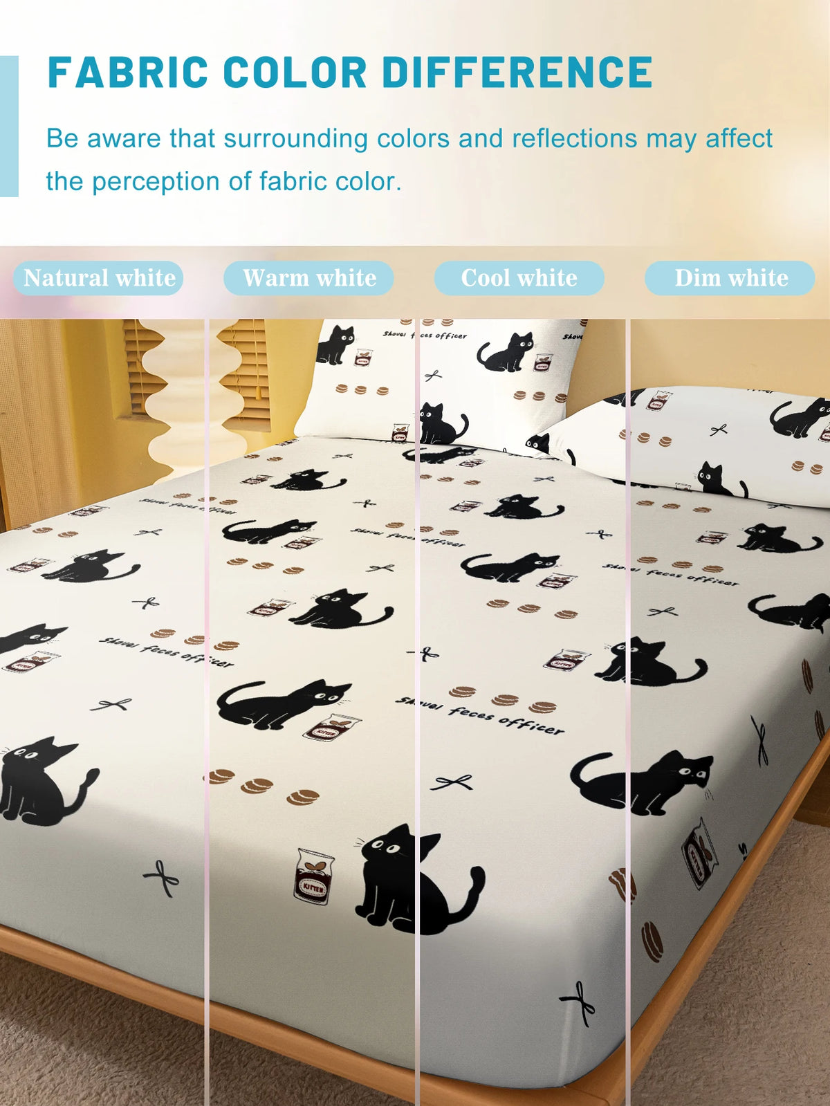 drap housse polyester motif chat noir moderne imprimé shovel faces officer blanc lit chambre