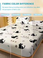 drap housse polyester motif chat noir moderne imprimé shovel faces officer blanc lit chambre