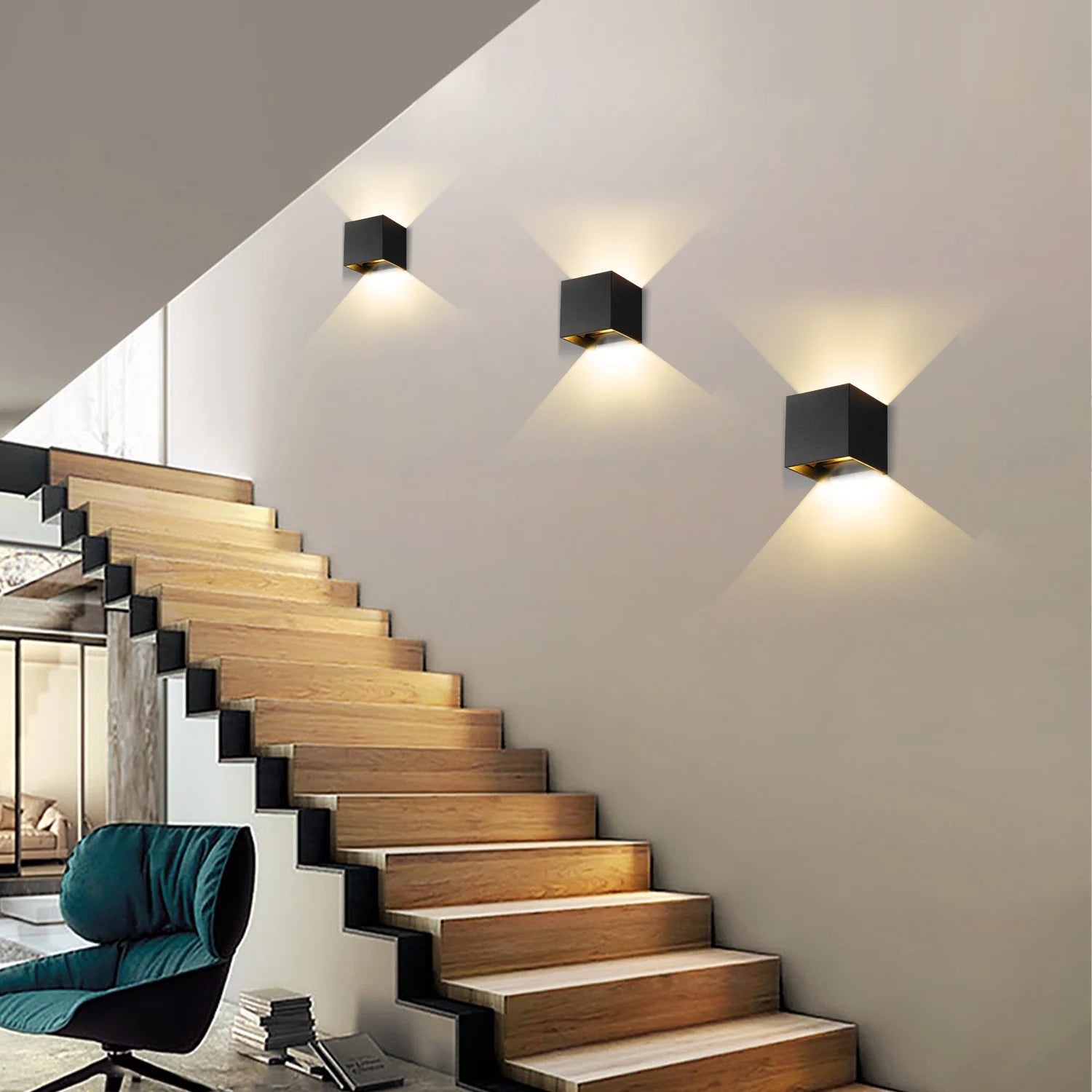 Installation de l'applique murale LED le long d'un escalier