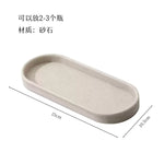 ensemble salle bain moderne beige clair plateau gobelet trousse coton flacon savon brosse dents
