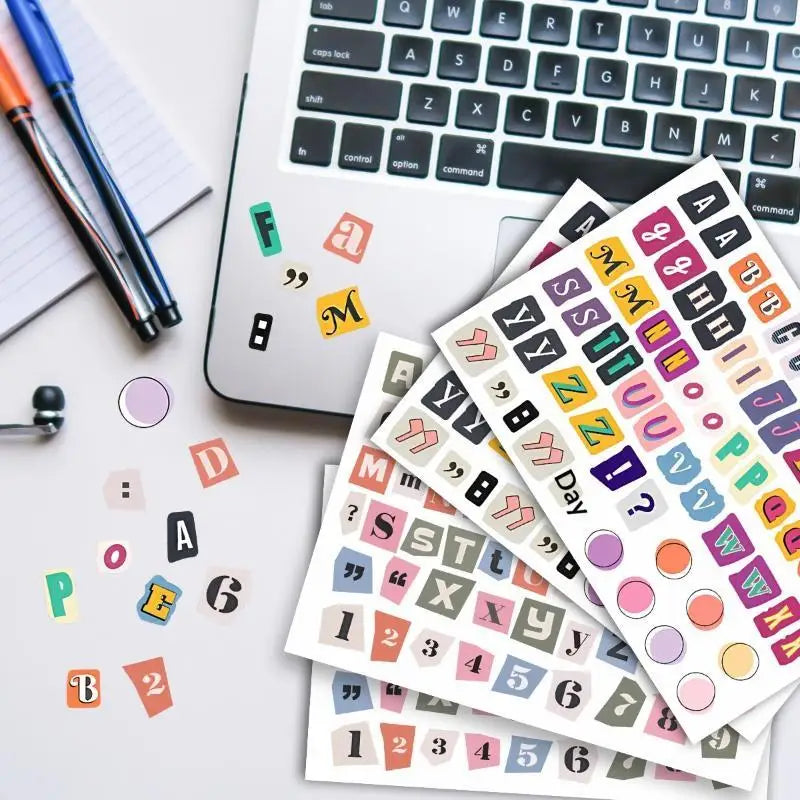 lettres autocollantes modernes lettres colorées étui lunettes adhésif opaque beige clair scrapbooking artisanat DIY