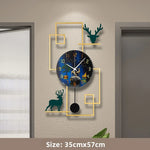 horloge murale moderne bleu doré motif paysage marin bateaux arbres montagnes aiguille métal sans