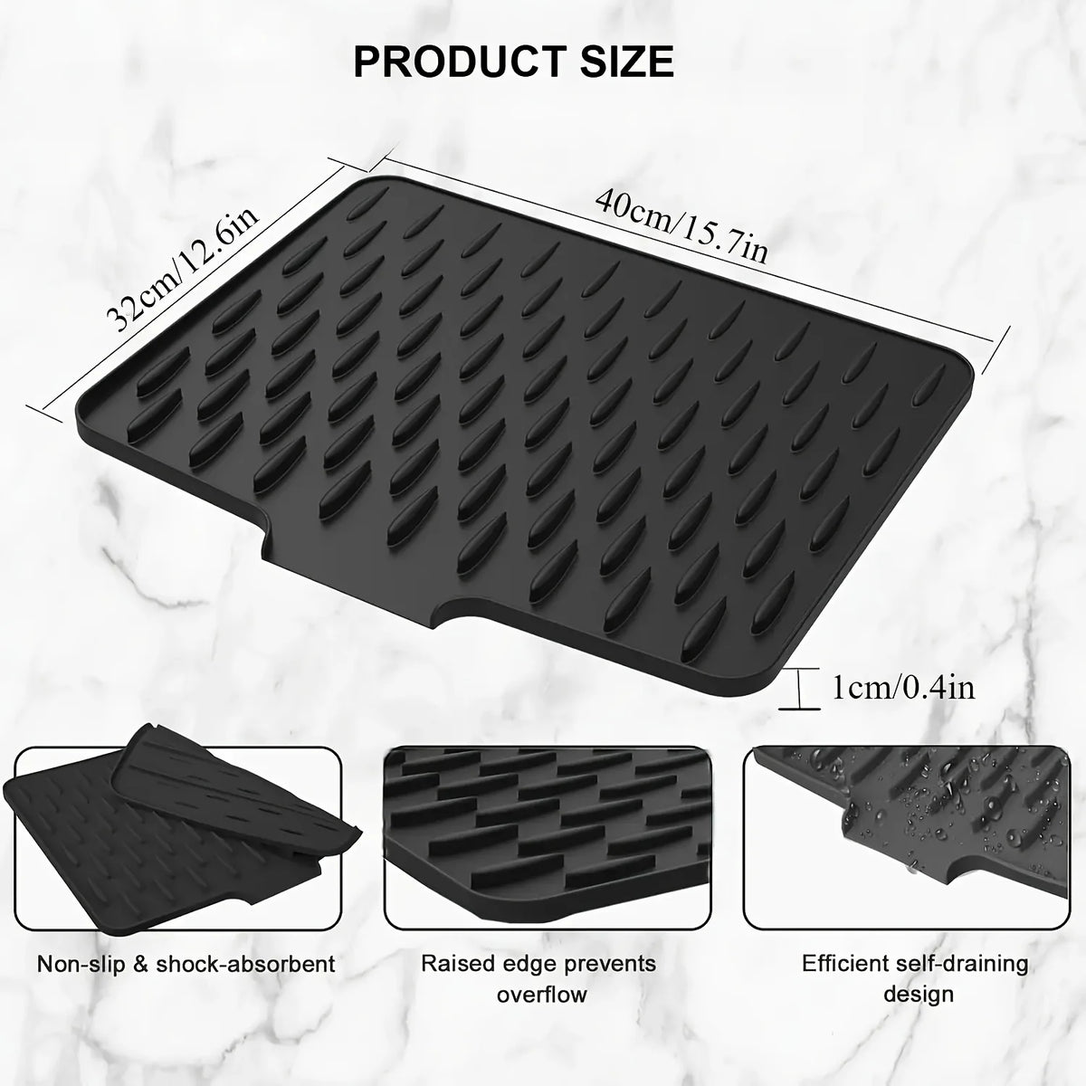 tapis séchage vaisselle silicone noir blanc moderne minimaliste texturé rainures diagonales facile nettoyage