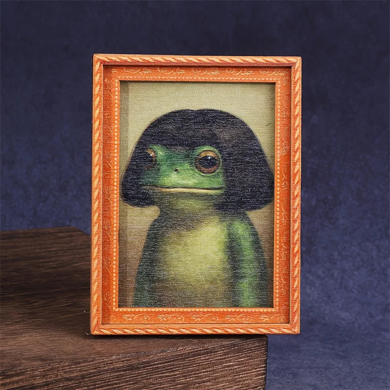 cadre photo aimanté grenouille verte classique orange noir décoration réfrigérateur peinture bois ornement cuisine