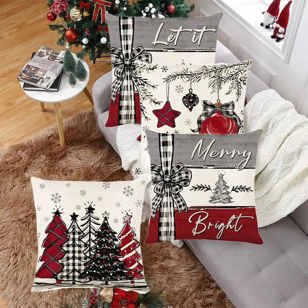 housse coussin noël arbre étoiles flocons gris blanc rouge noir traditionnel decoration festive