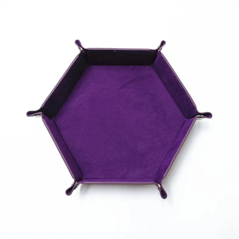 plateau dés hexagonal feutre pliable vert marron bleu rouge noir moderne clous métalliques différents