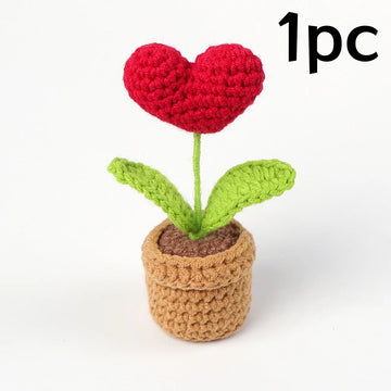 plante artificielle crochetée pot rouge feuilles vertes intérieur décoration mariage anniversaire