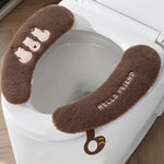 couvre siege toilette peluche blanc jaune imprimé chien doux decoratif anneaux métalliques salle bain