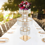 support fleurs moderne or rondelles transparentes décoration table mariage anniversaire pieds