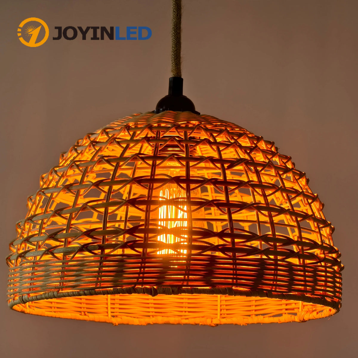 lampe suspendue moderne rotin naturel beige ampoule filament motifs géométriques rustique cordelette facile