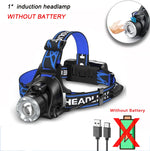 lampe frontale led noir bleu rayures diagonales modes ip64 waterproof adjustable