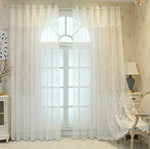 rideau blanc fleurs brodées tulle polyester classique translucide salon chambre