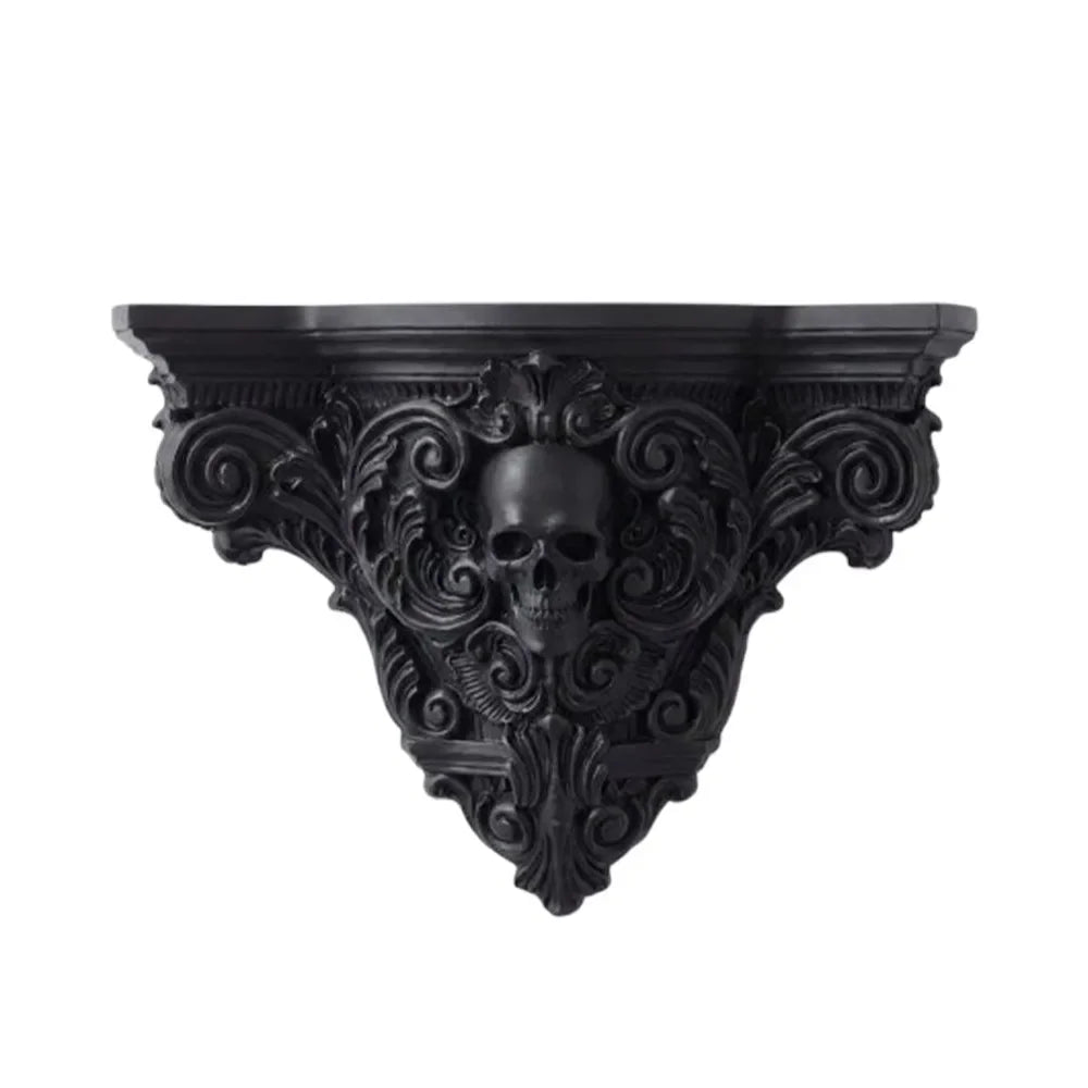 étagère murale gothique crâne sculpté motifs floraux noir fixations murales stableDecorationMuraleSculptee