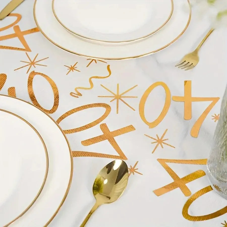chemin table anniversaire doré numéros étoiles abstraits semi transparent table festive