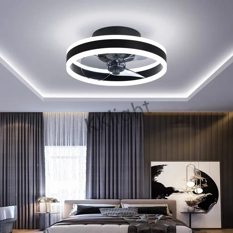 ventilateur lampe led télécommande moderne cristaux noir élégant eyelets circulaire