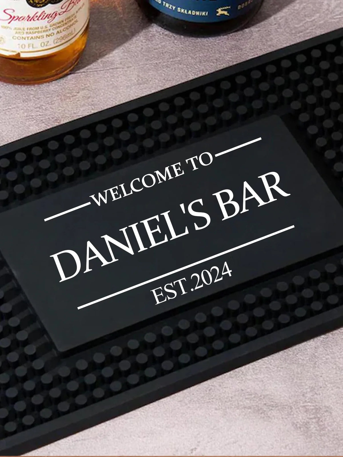 tapis bar personnalisable résine texturée noir moderne sous verre maison barman cadeau adulte