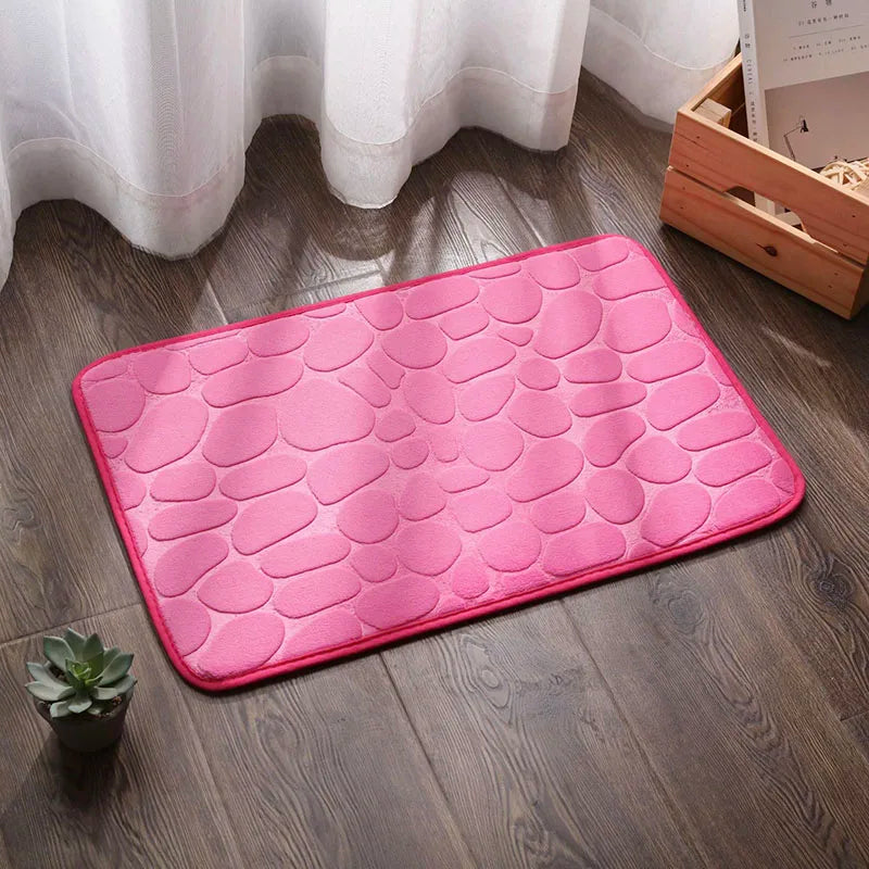 tapis sol salle bain rose clair gris violet texture cailloux moderne antidérapant polyester pile