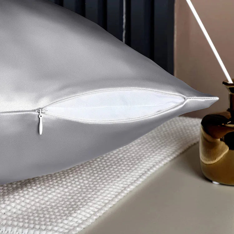 taies d'oreiller soie imprimées gris métallisé satinées contemporaines opaques glissière 60 fils cm