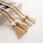 rideau polonais moderne ruban fenêtre tissé corde pompons bois beige clair 70cm