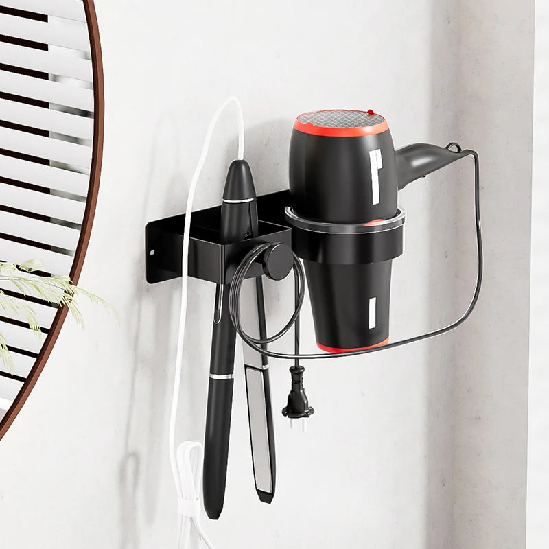 support mural adhésif noir rose coiffeur accessoires secateur brosse fer lisser moderne salle bain