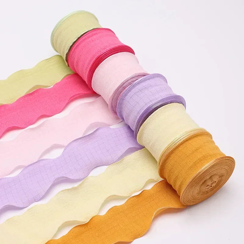 rubans polyester 4cm violet rose beige vert orange motifs franges opaques élégants bricolage bouquets