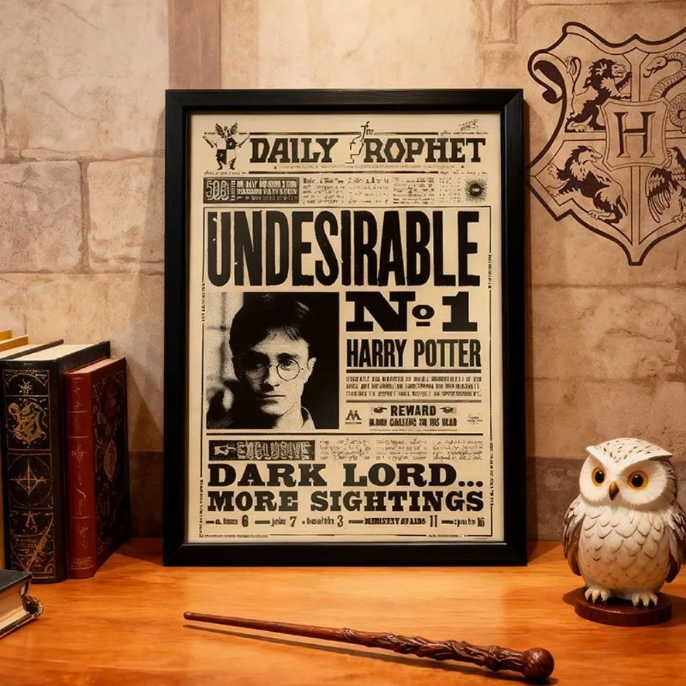 affiche imprimée noir blanc pages journal clips ancien cosplay harry potter