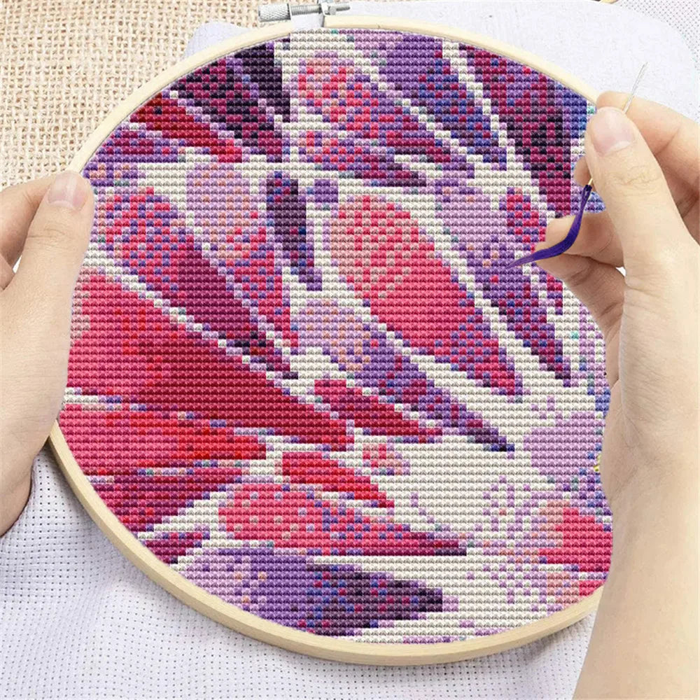 kit broderie fleur multicolore géométrique abstraite pointillé coton peinture 30x30cm 40x40cm 50x50cm instructions aiguilles