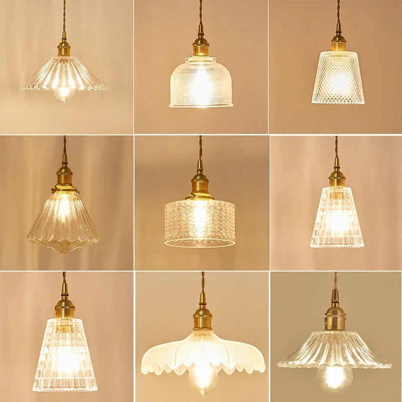 lampe suspendue transparente vintage ampoule E27 câble torsadé motifs géométriques chambre salon étude