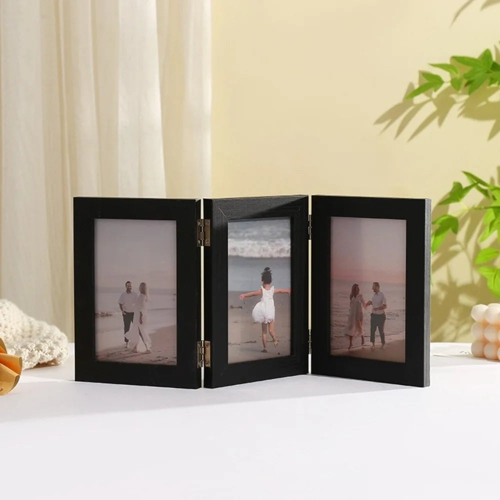 cadre photo triplé bois clair noir minimaliste charnières photos décoratives pouces pouces blanc foncé