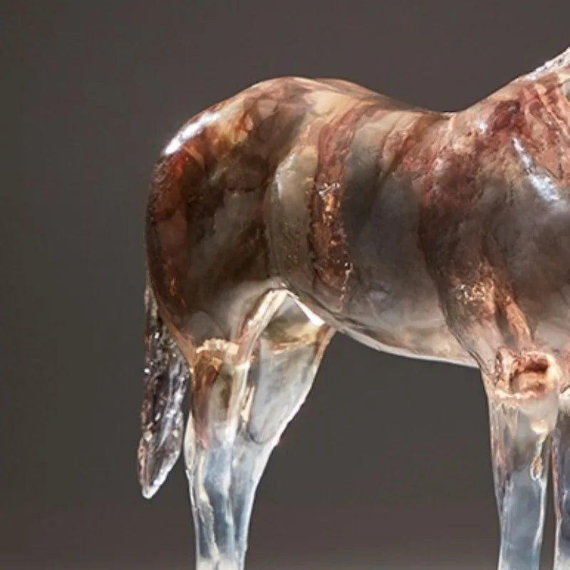 décoration maison statuette cheval résine marron cuivré transparent moderne sculptural 26cm longueur réalisteintérieur chambre