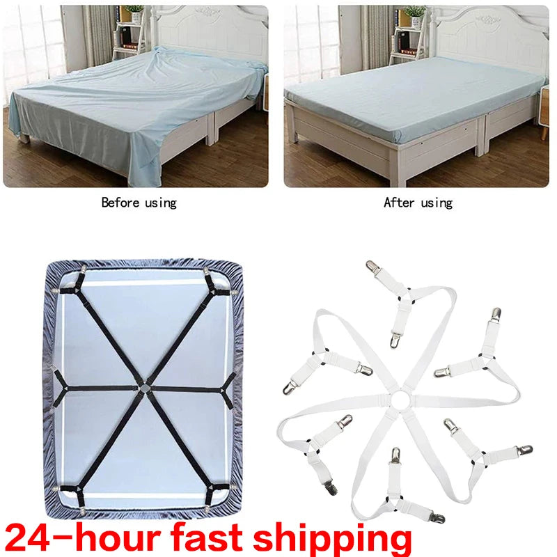 sangles lit clips métalliques blanc noir moderne fixations drap couette anti dérapage
